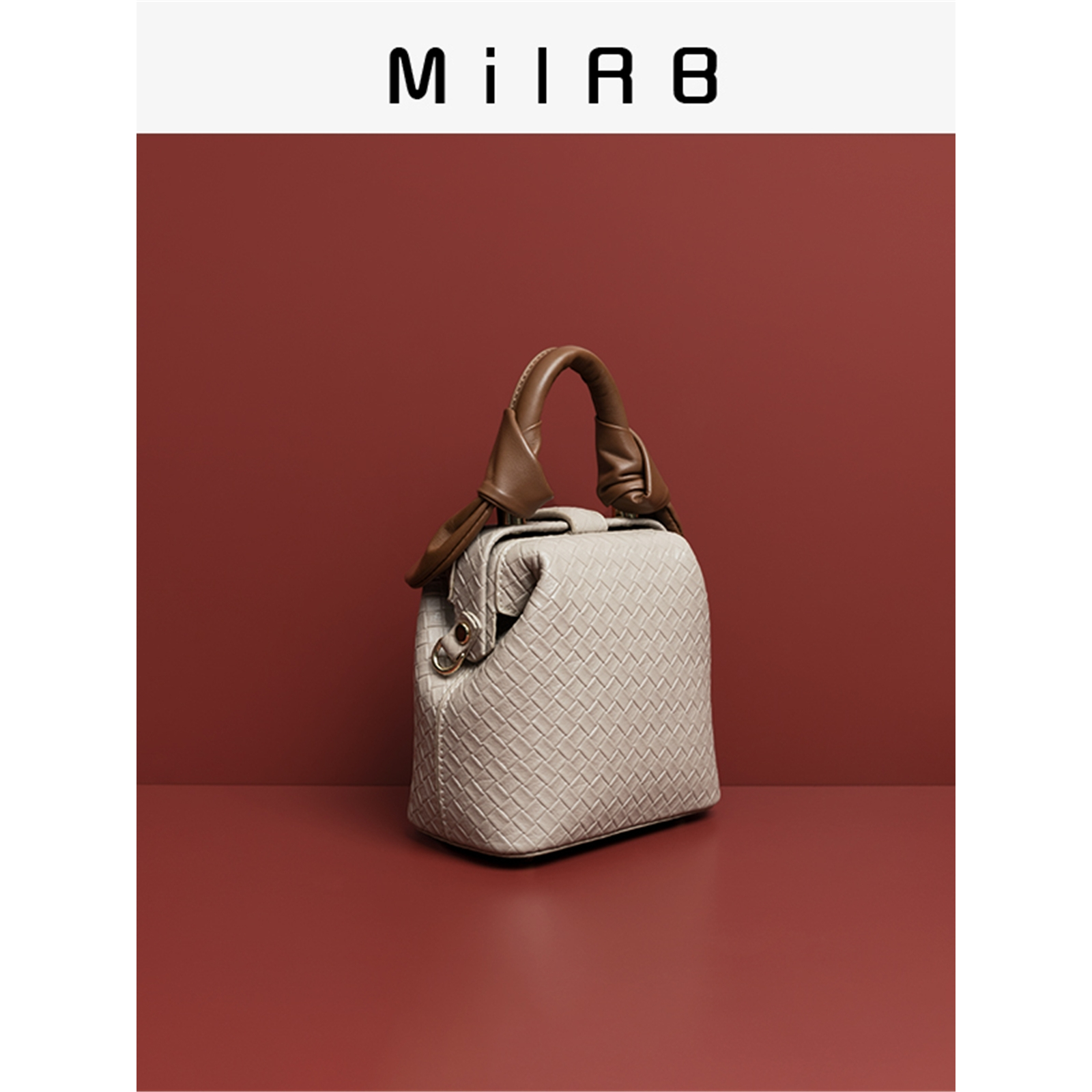 【MiLRB】真皮牛菱格水桶包高级感方盒包2023新款小众设计腋下包