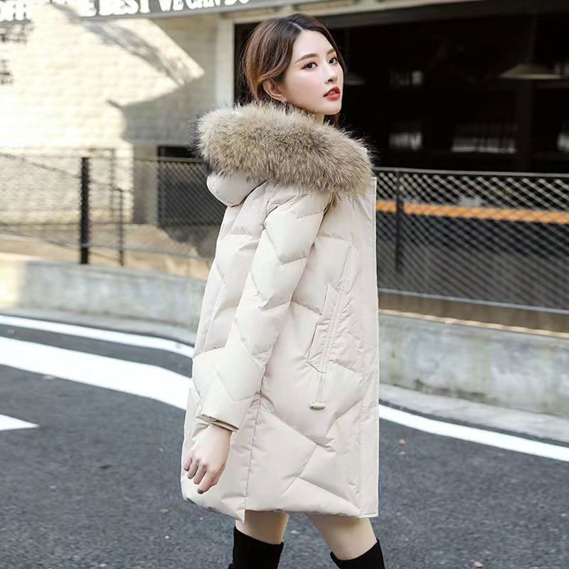 雪中飞羽绒服女中长款2023冬装新款韩版修身显瘦加厚白鸭绒特价清