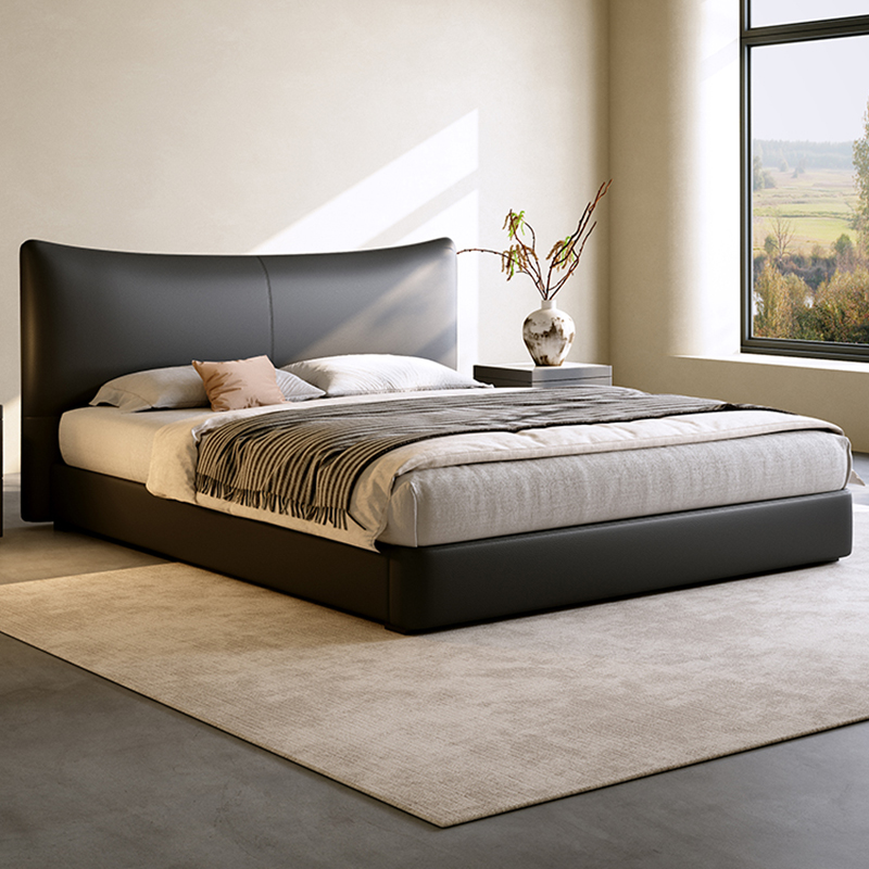 主卧室真皮床意式极简大床储物高箱简约家用1.5/1.8米大床