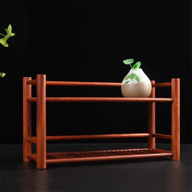 大红酸枝双层茶杯架桌面收纳架红木茶杯架沥水架小展示架茶桌