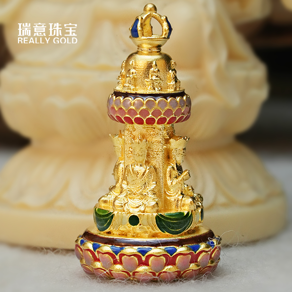 【吊坠】足金999高温烧蓝【黄金首饰】【金顶四面佛】