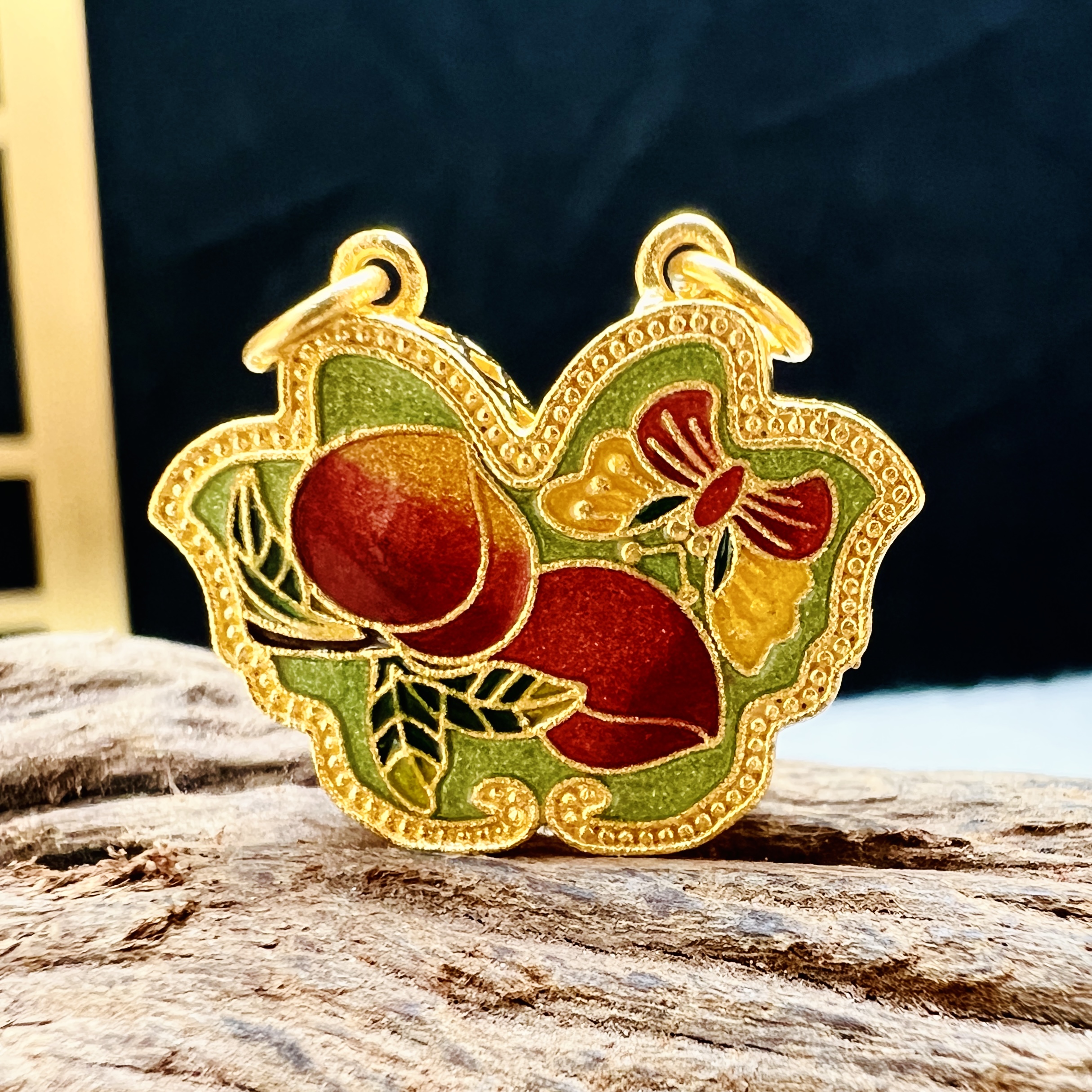 【蝴蝶桃花-吊坠】足金999【高温烧蓝】【黄金首饰】