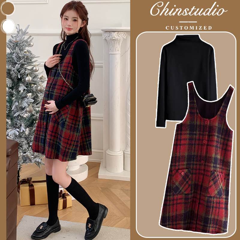 孕妇装秋冬连衣裙2023新款套装时尚洋气背带裙两件套装秋装小个子