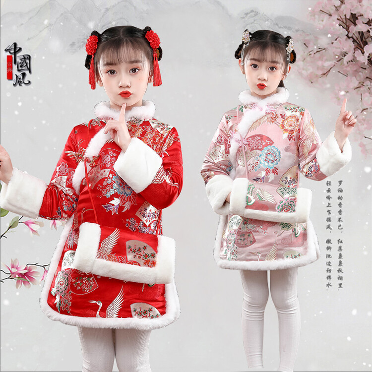 汉服女童冬装旗袍中国风加厚唐装过年喜庆拜年服女宝衣服冬季童装