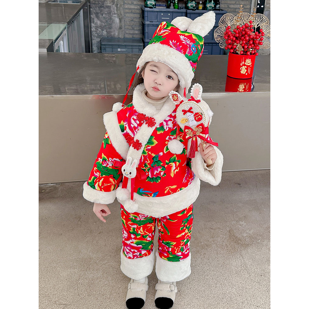 巴拉巴拉恩东北大花袄冬儿童套装宝宝棉袄冬款拜年服女童碎花棉衣