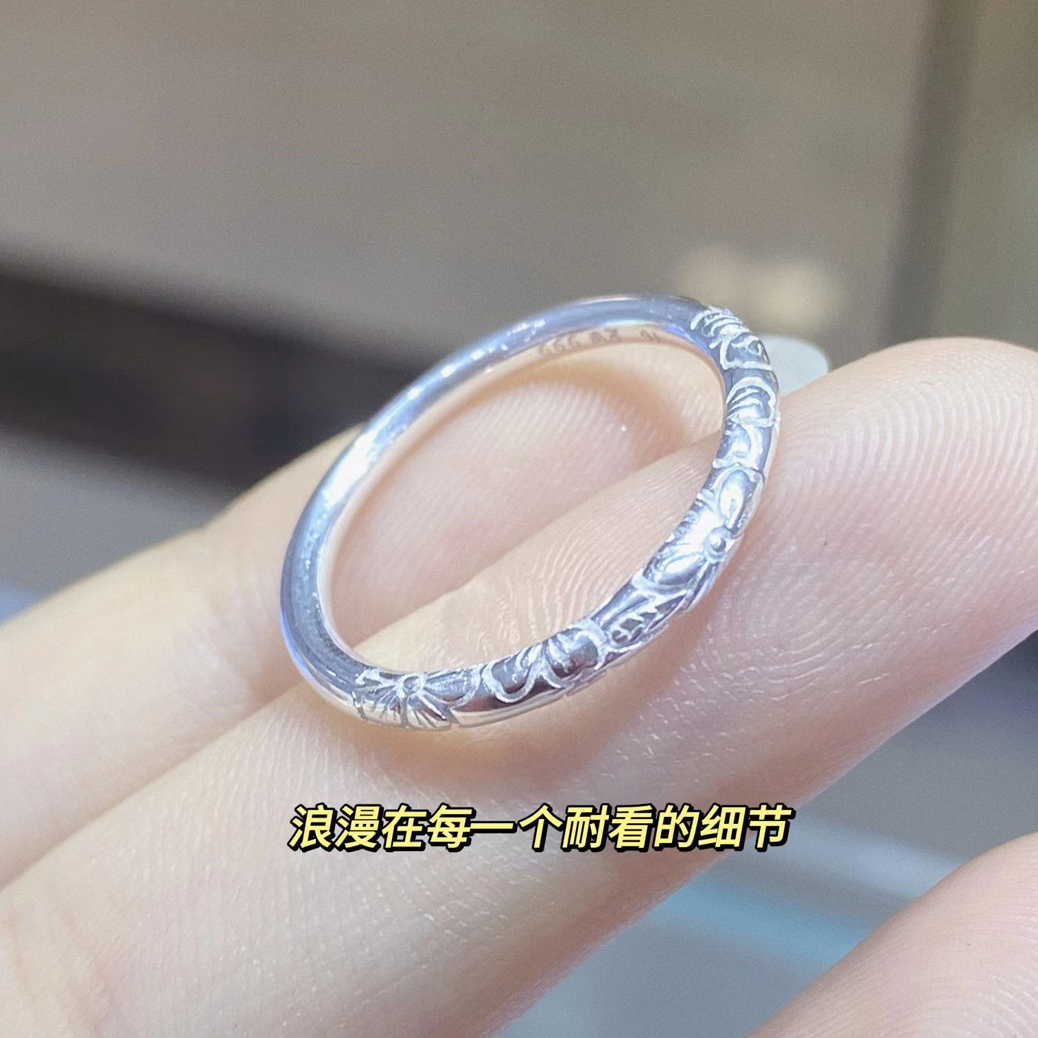 足银戒指 足银999古法古吉樱花闭口戒指浮雕气质素圈实心情侣款