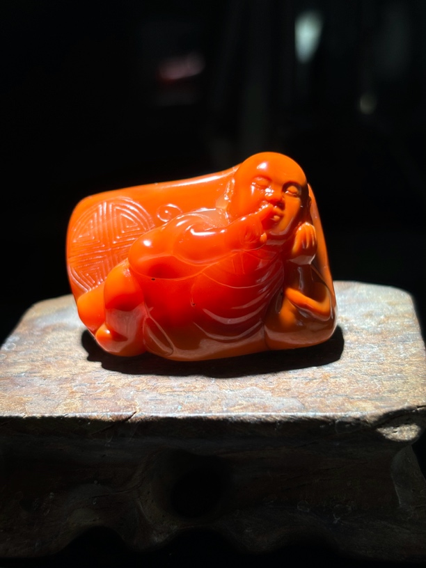 川料南红，瓦西柿子红弥勒佛，小摆件