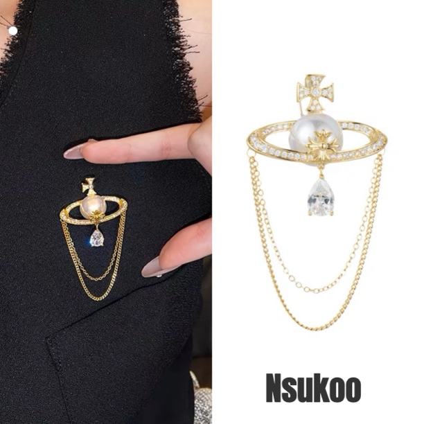 铜合金合成锆石胸针 Y0019 时尚韦雪同款土星流苏胸针