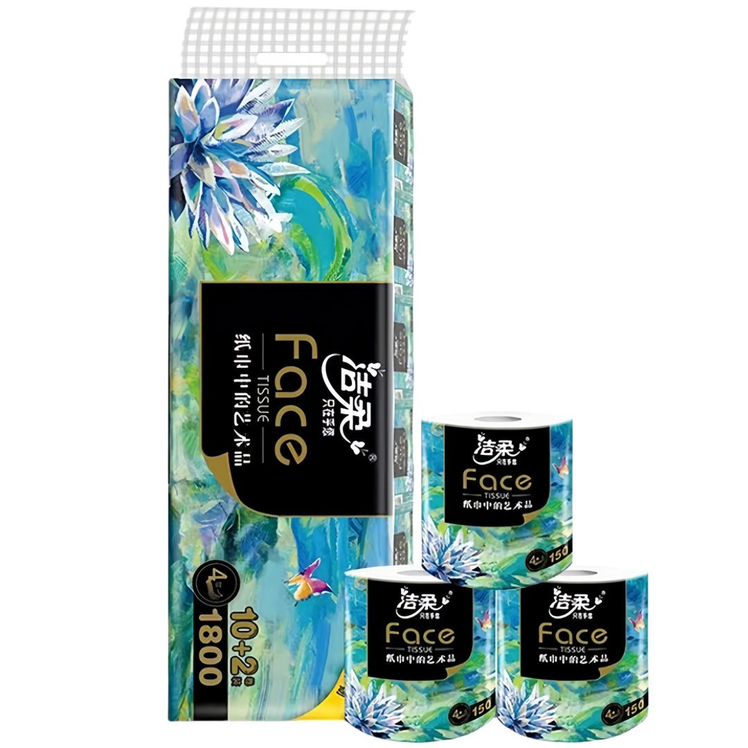 洁柔油画空芯卷筒纸【1800克】12卷/提厕所卷纸纸巾