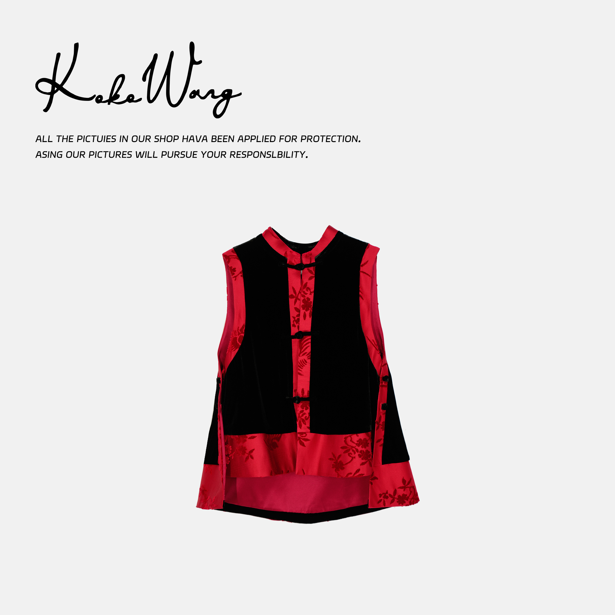 KOKOWANG  24姆米的真丝素皱缎拼接时尚马夹上衣N0685A04W42