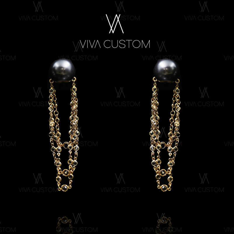 铜合金仿珍珠耳饰 珠华旧梦系列 时尚百搭多层流苏圆珠耳钉N