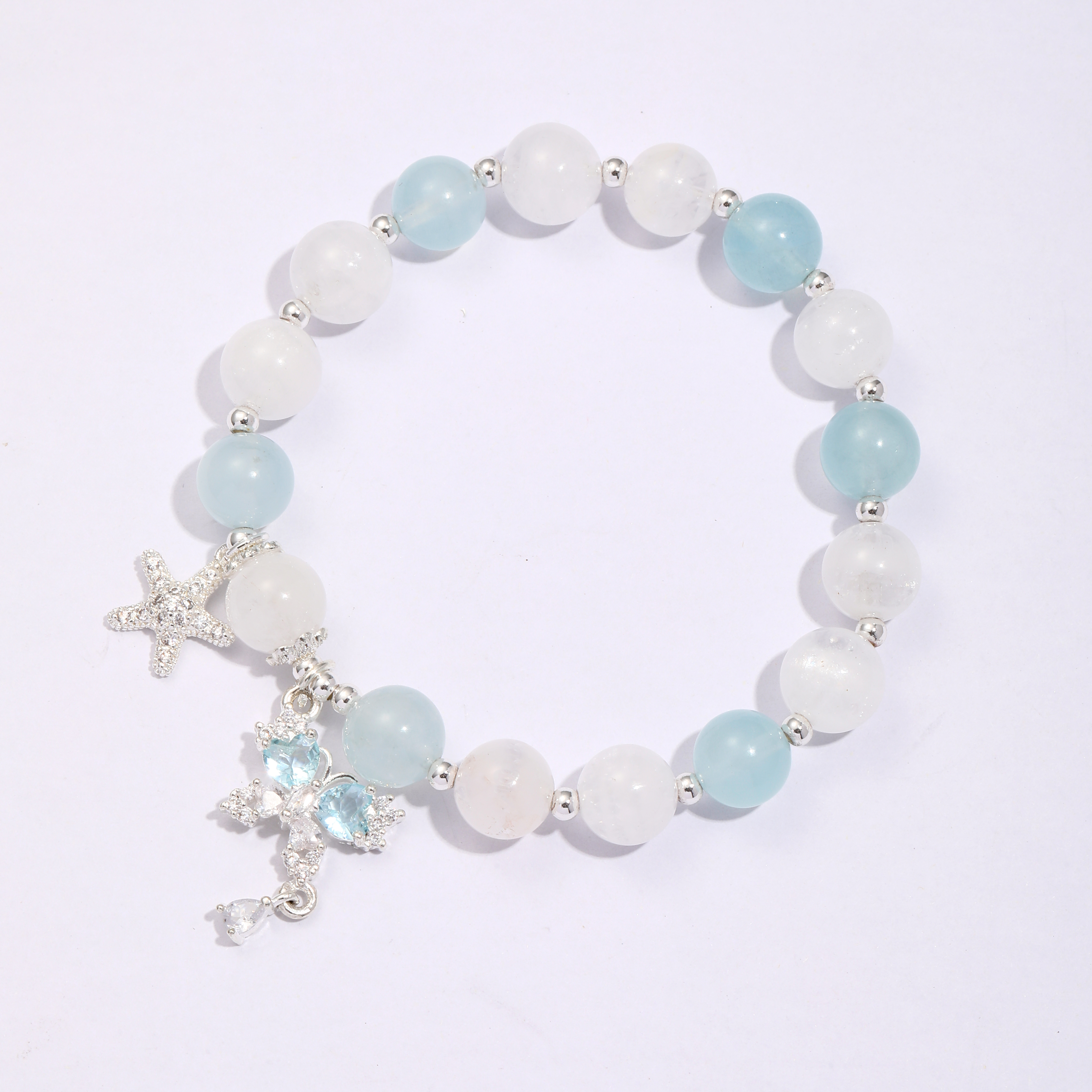 CB2477  海蓝宝9mm白雪花幽灵8mm 时尚水晶 百搭 轻奢 可爱