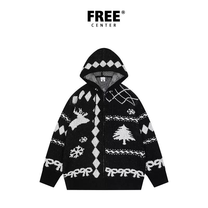 Free Center 毛衣开衫外套柳智敏同款宽松美式复古菱格提花氛围感
