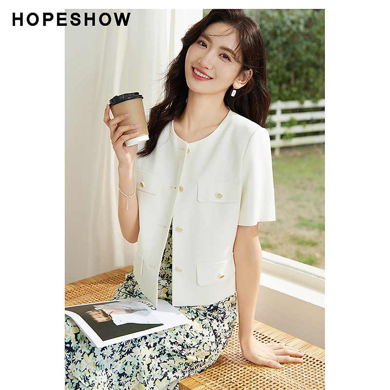 红袖设计感新款女装上衣香风单排扣正肩圆领外套90123100402