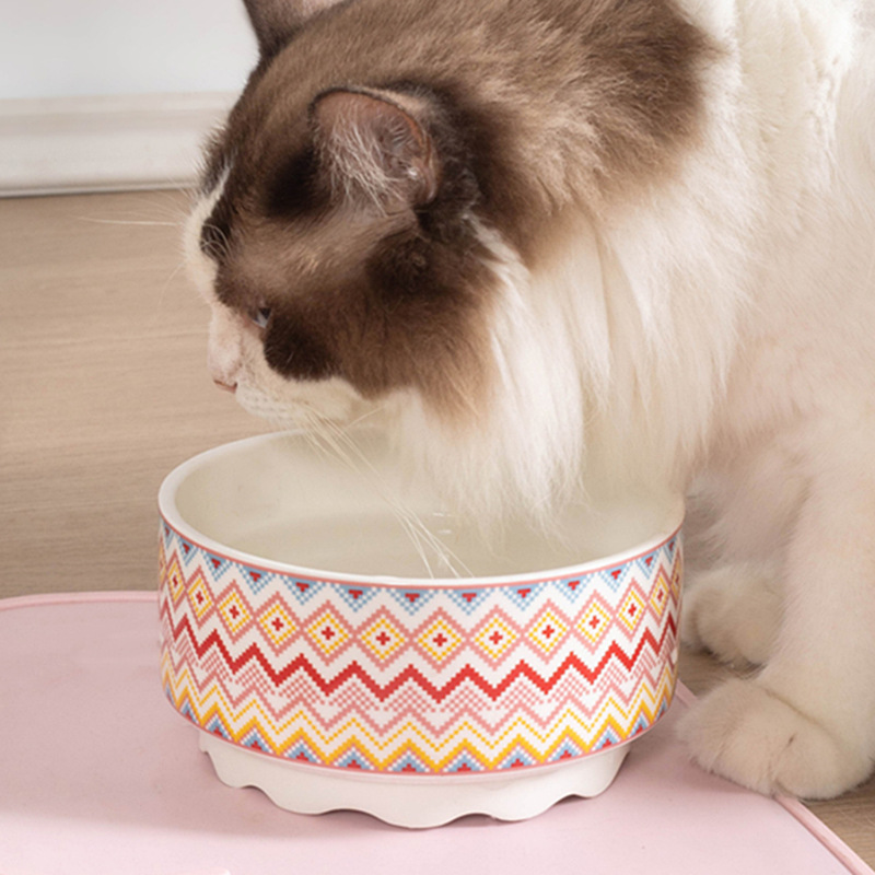 波西米亚猫咪恒温加热碗陶瓷猫碗防滑防打翻防黑狗碗大狗吃饭碗