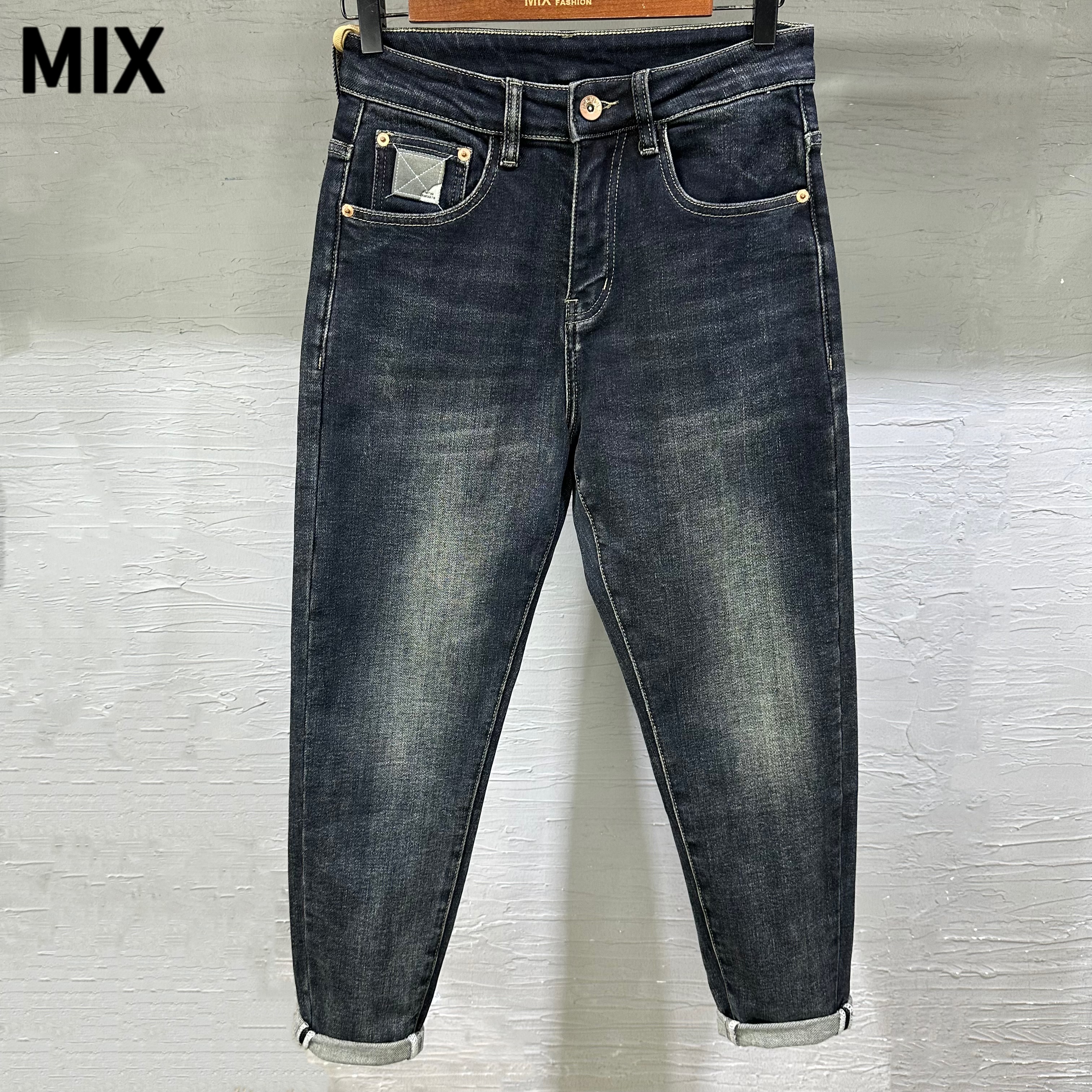 （断码清）简约复古黑色牛仔裤冬季休闲百搭加厚男士长裤5973