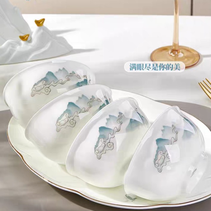 唐山骨瓷餐具45%骨粉碗碟盘子陶瓷2023中式水墨风新款家用碗单个