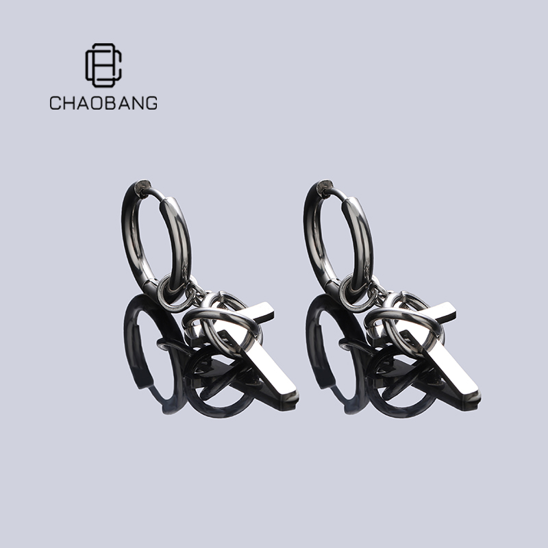 chaobang/潮邦 钛钢耳饰 缠绕十字架耳环小众设计配饰高级感饰品