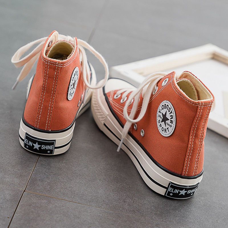 百丽纯爱秋季高帮帆布鞋女2023新款韩版学生百搭ulzzang潮1970s港