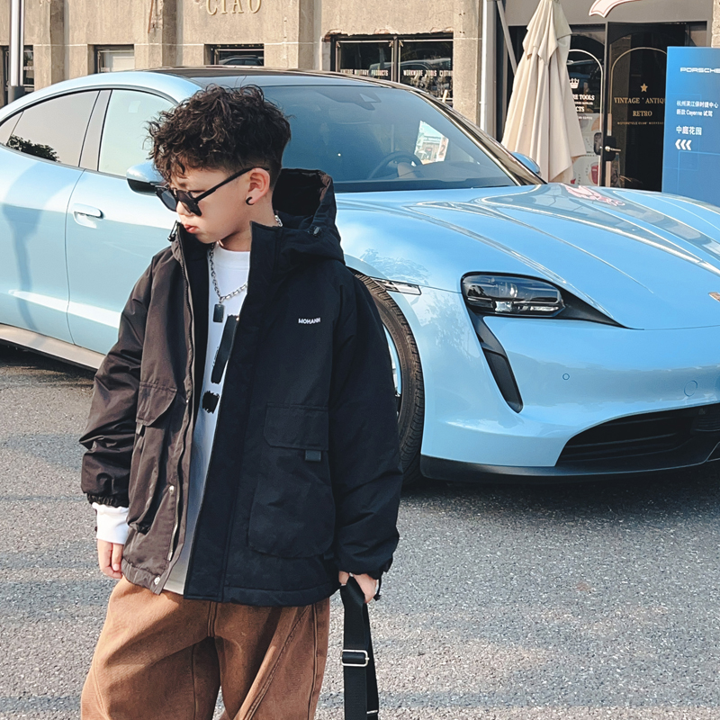 童装夹棉工装外套冬季儿童加厚港风棉服宽松帅气棉袄外套S6702