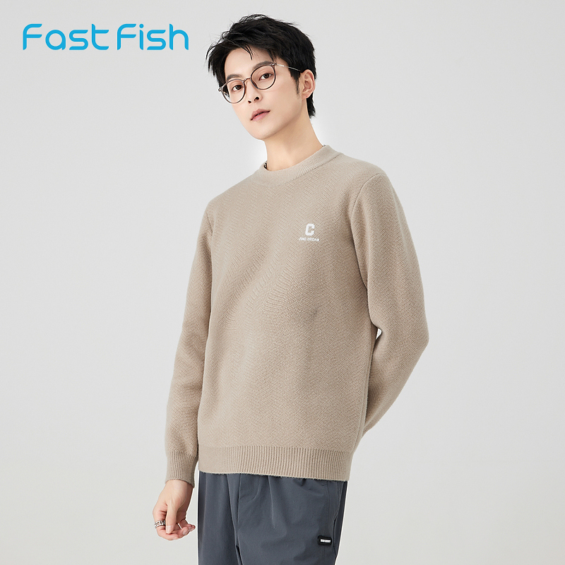 快鱼2023年冬男套头毛衣雪貂雪尼尔纱线柔软舒适简约上衣13M1001