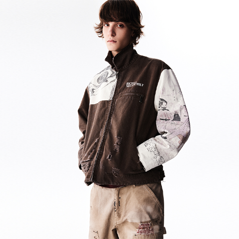 RICHILL MELANCHOLY 24AW 重磅厚款水洗做旧印花帆布棉夹克底特律