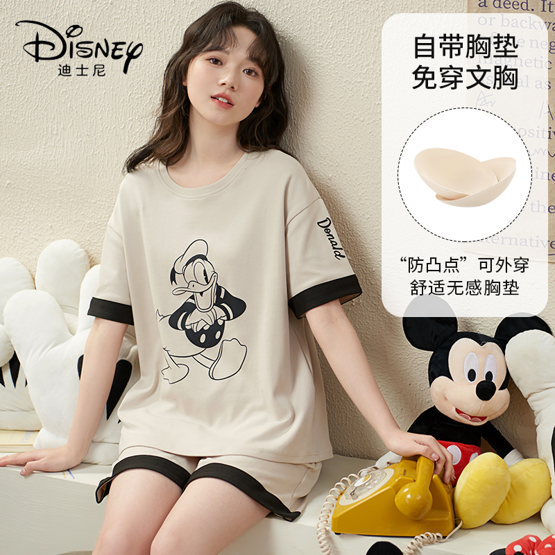 Disney/迪士尼·唐老鸭大码套头短袖外穿睡衣女套装凉感冰丝家居服