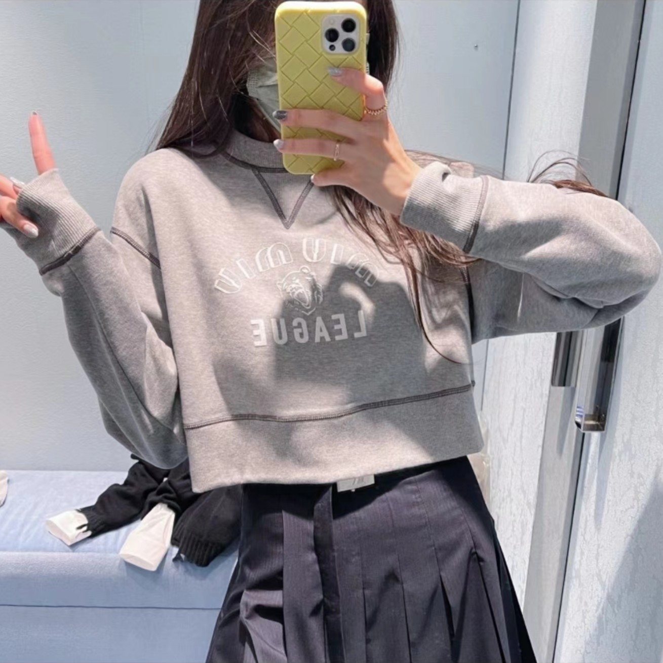 未使用 MIU MIU/缪缪 长袖logo印花套头卫衣/公价11000/S码