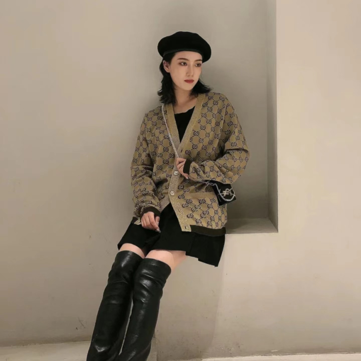 未使用 GUCCI/古驰 满印纽扣长袖针织开衫/公价13900/XS码