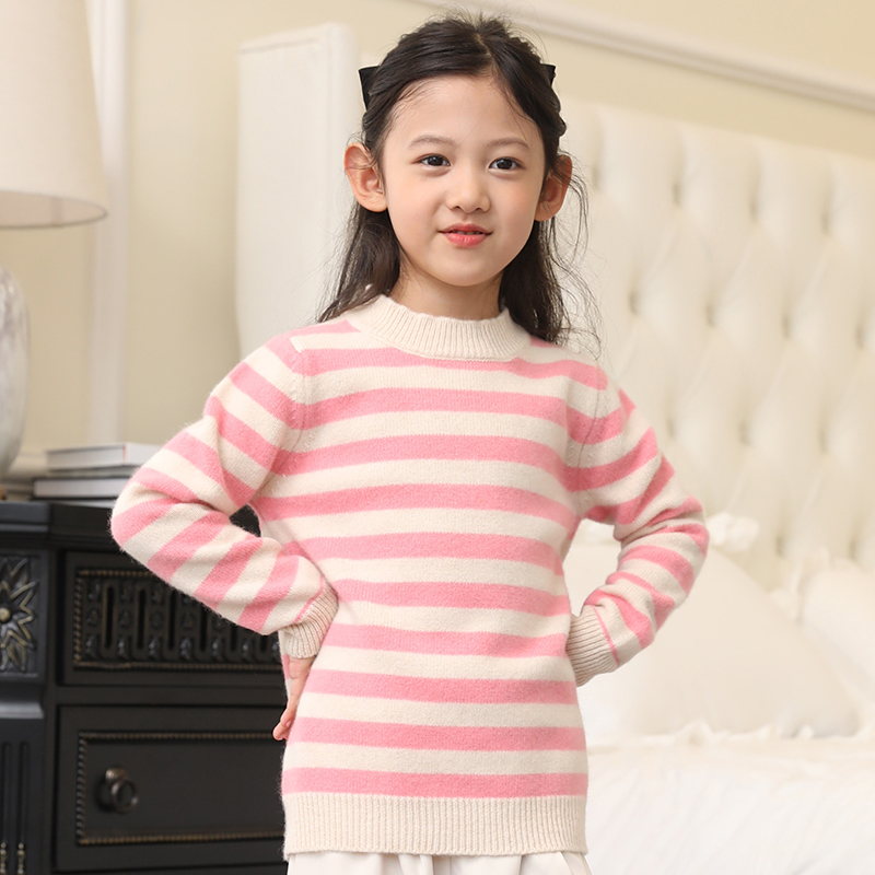 儿童羊毛衫毛衣男童长袖大童加厚高领保暖秋冬女童条纹圆领套头