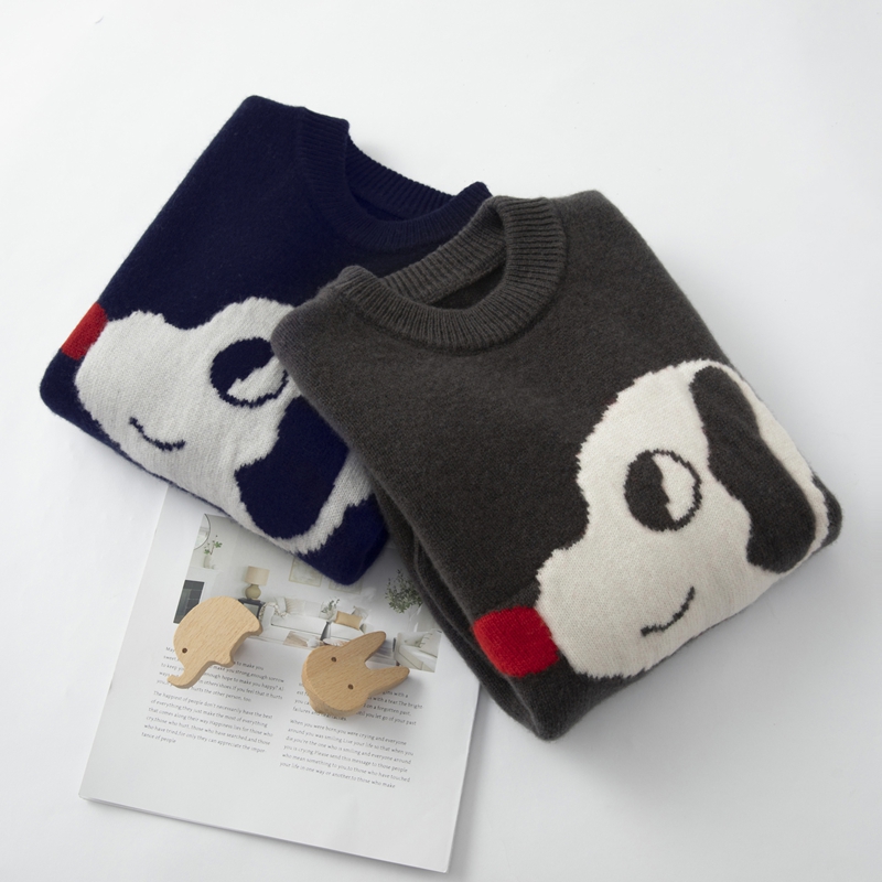 100%羊毛儿童纯羊毛衫男童女童半高领卡通加厚套头毛衣秋冬绒衫