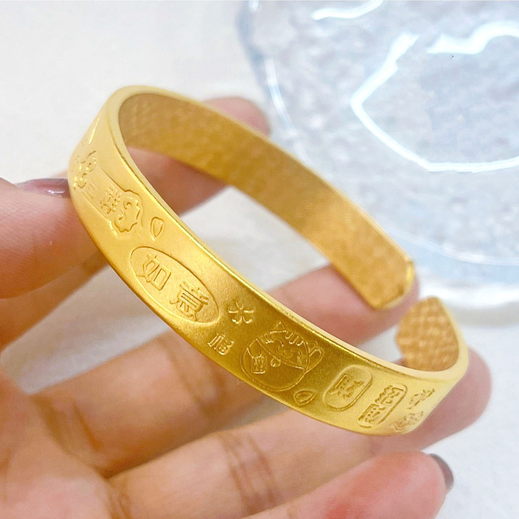 铜合金手镯 【精工版宽面吉言手镯】百搭轻奢实心不掉色手