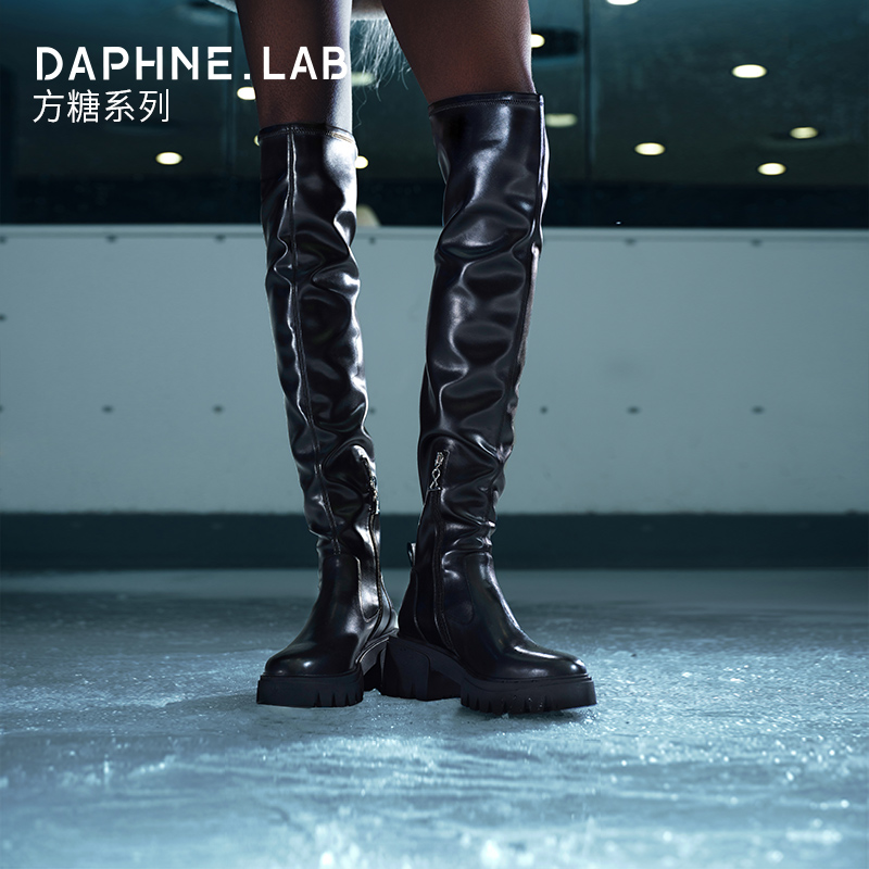【曾可妮同款】DAPHNE LAB方糖过膝靴厚底亲肤增高不掉筒时髦靴子  