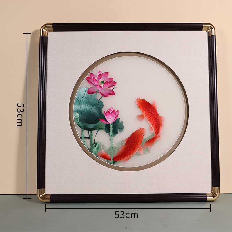 一涵手工刺绣荷花鱼餐厅画吉庆有余乔迁礼物茶室画汴绣苏绣成品画