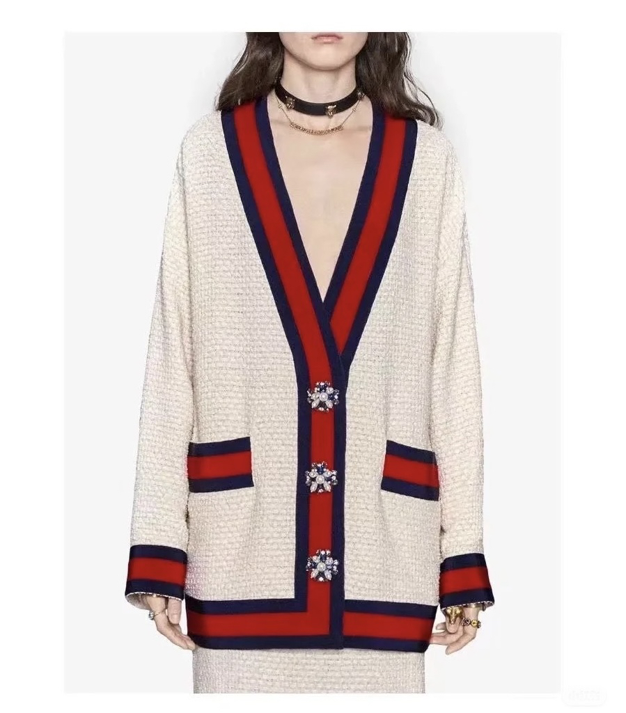 99新 GUCCI/古驰 Gucci/古驰 拼接V领针织开衫 42码 42425