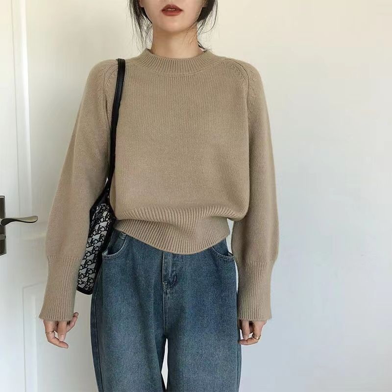 日系复古加绒毛衣女秋冬宽松外穿新款秋冬季百搭慵懒风套头针织衫