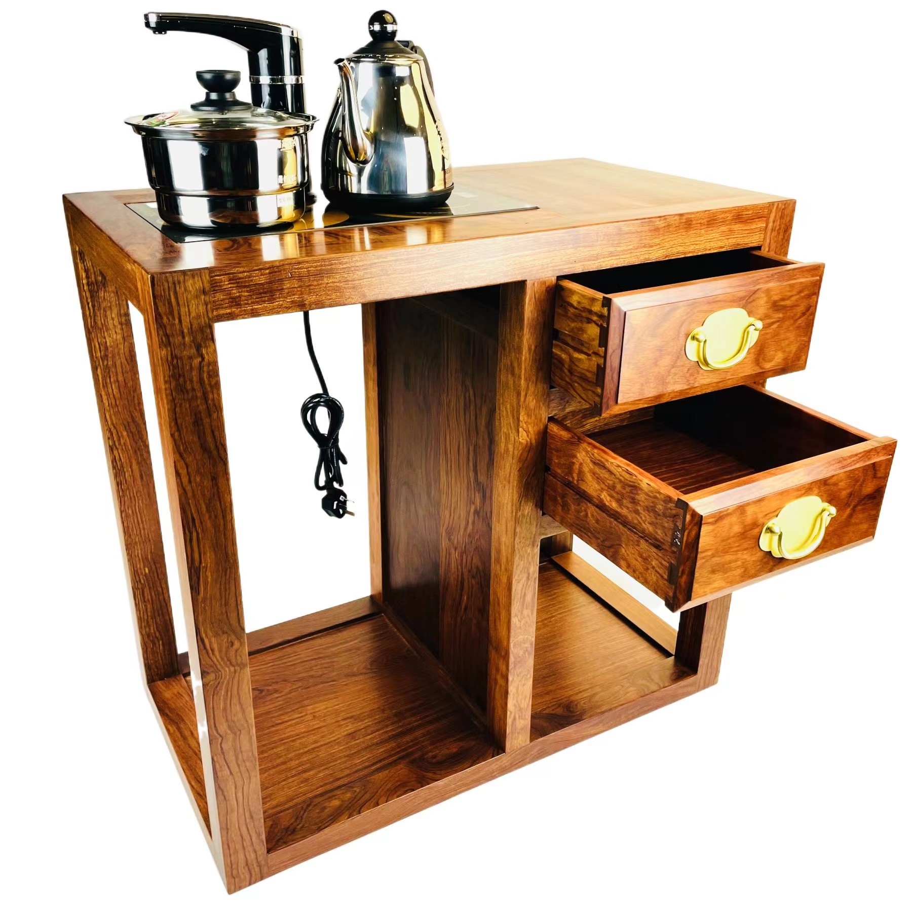 Goodday/连天好古夷苏木大巴花双抽茶水架家用现代简约收纳柜茶几