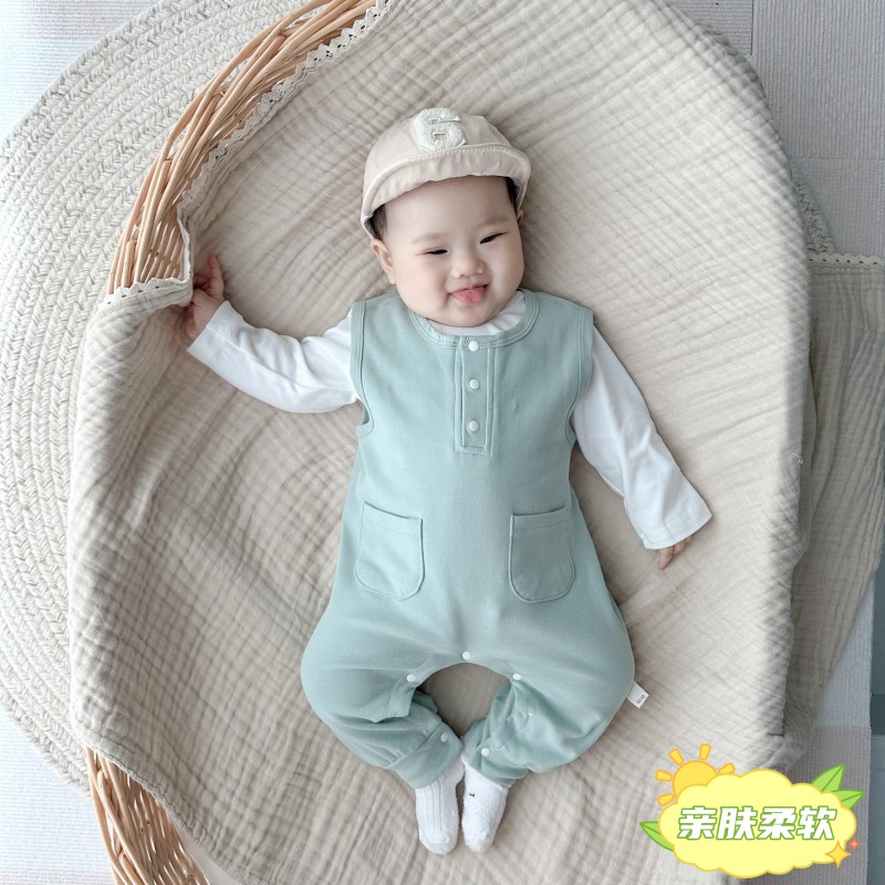 婴儿男宝连体裤儿童背带裤保暖外出衣服宝宝哈衣无袖衣连体衣女宝