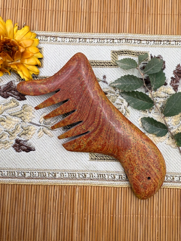 正宗泗水砭石翘嘴梳子按摩头皮通筋络头发护理