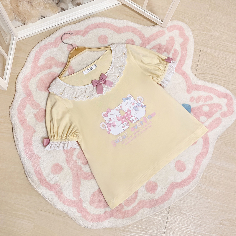 铭依记少女原创  甜心猫咪可爱软妹二次元上衣短袖Lolita