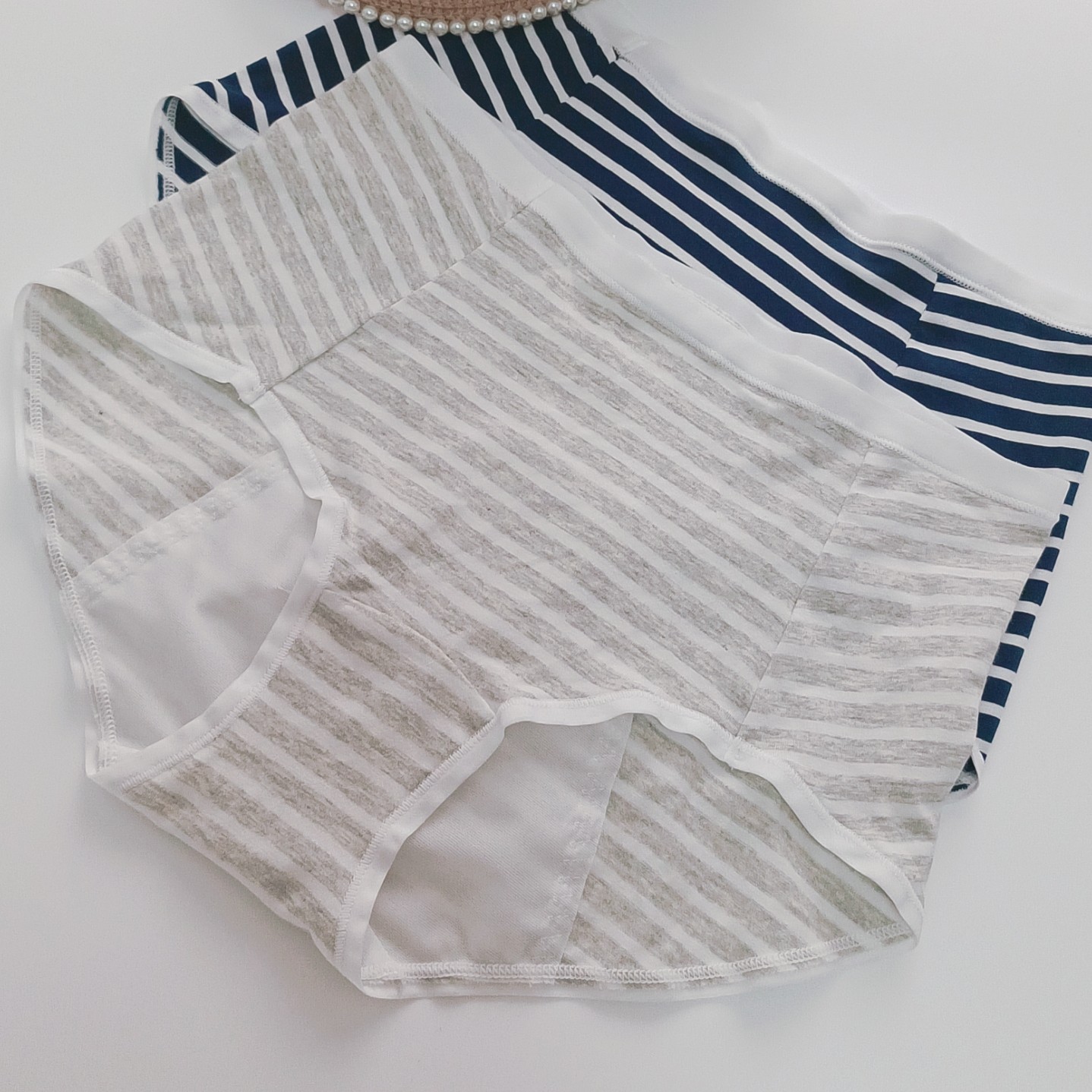 日系亲肤透气棉质中腰生理期女内裤条纹高弹底裤月经期内裤2078