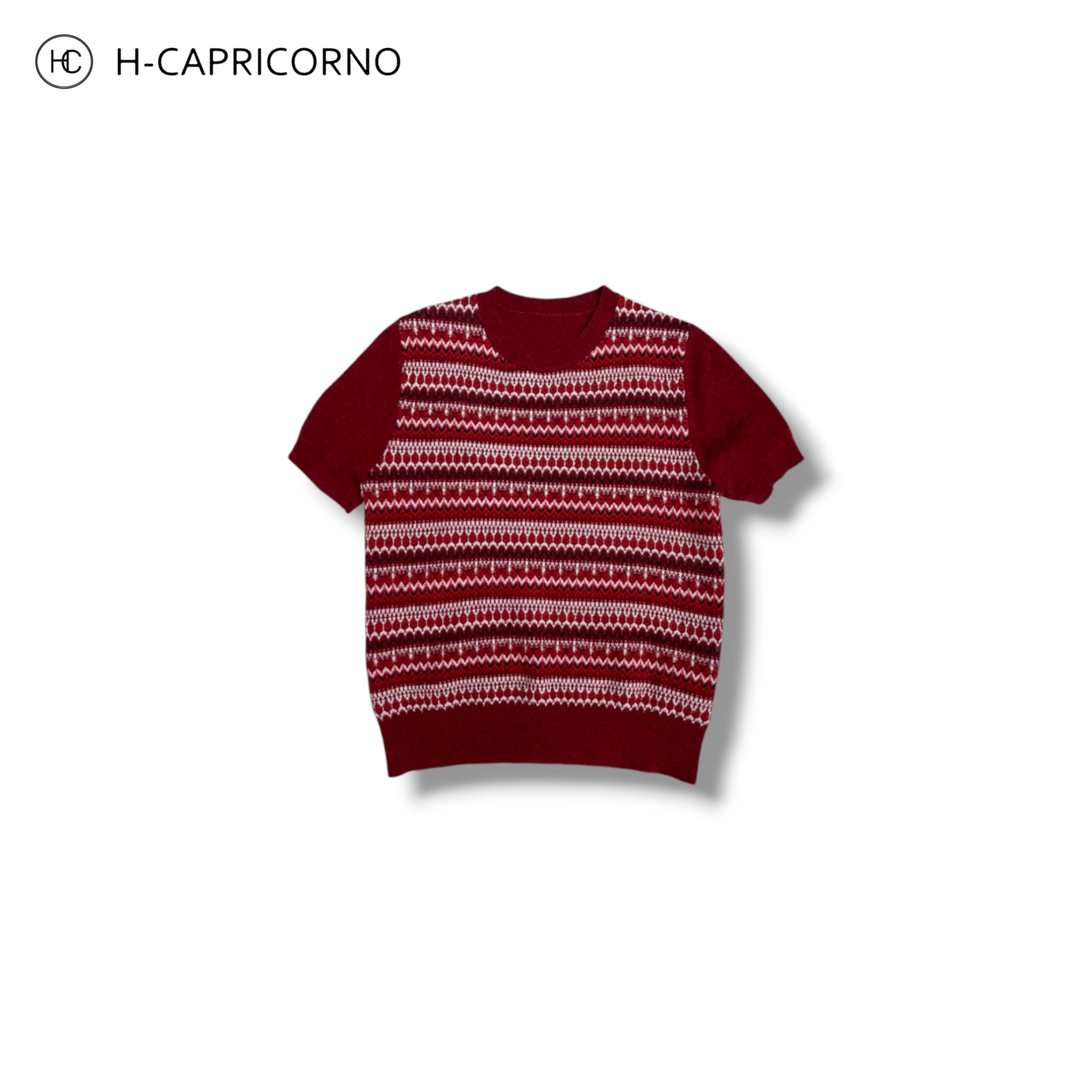 H-CAPRICORNO氛围几何宝石红连续提花软糯套头毛衣毛衫