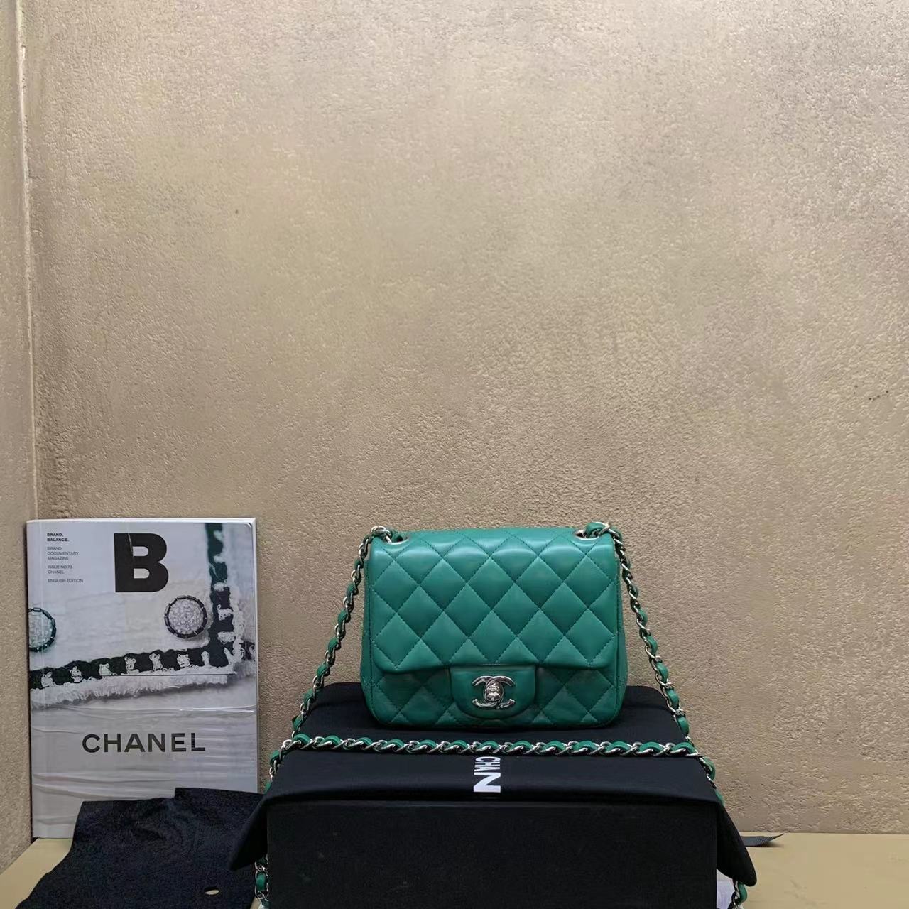 95新  壹臻中古/Chanel绿色羊皮方胖子 22开 77785524