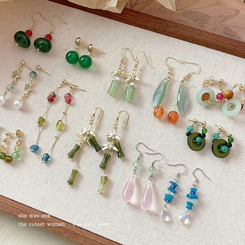 铜合金琉璃耳饰 新中式气质耳环国风耳钉女款 设计感小众耳圈耳坠