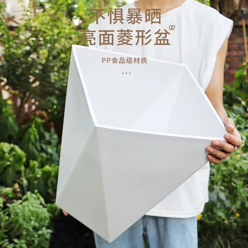 花盆绿植盆菱形树脂盆加厚仿水泥仿陶瓷愿意植物【带接水盘】