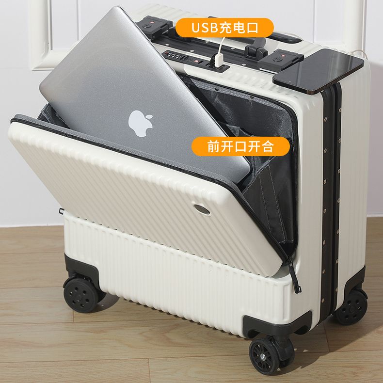 新款豪华铝框行李箱前置开口18寸登机拉杆箱轻便大容量旅行箱商务