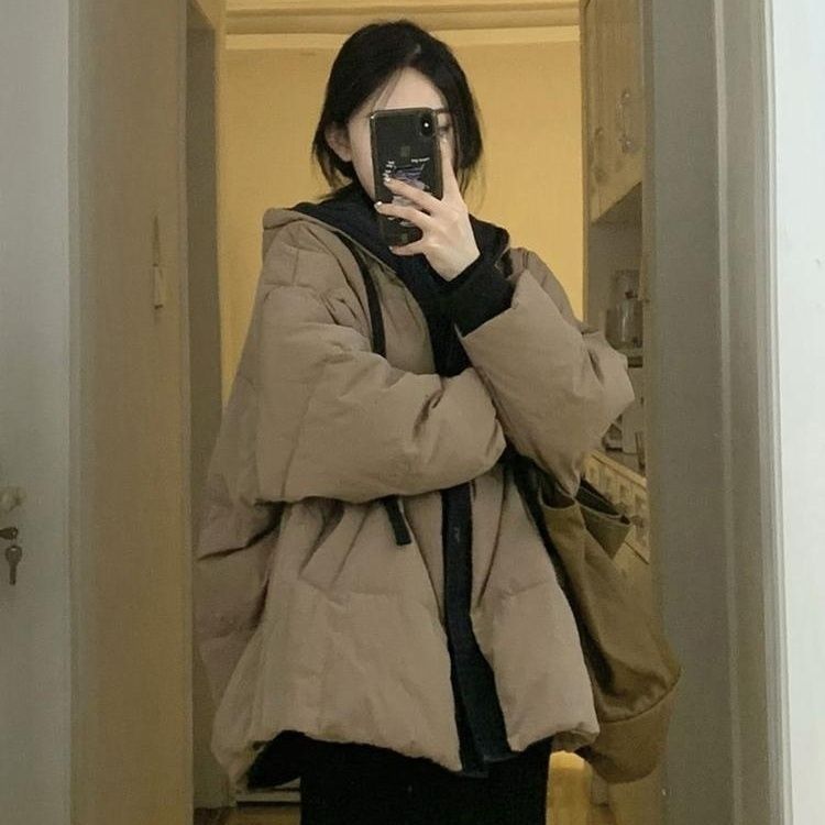 2023冬季新款棉衣外套女美式复古连帽宽松百搭高级感加厚保暖棉服