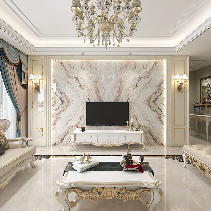岩板电视背景墙客厅瓷砖大理石纹美式欧式装饰石材罗马柱边框造型