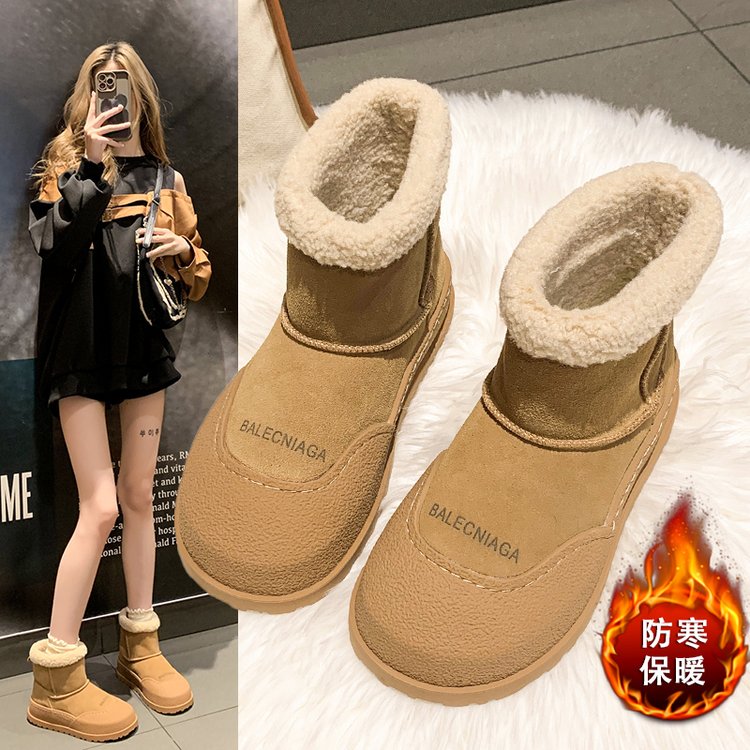 毛毛鞋爆款棉鞋女外穿雪地靴2023新款冬季厚底懒人一脚蹬加绒鞋子