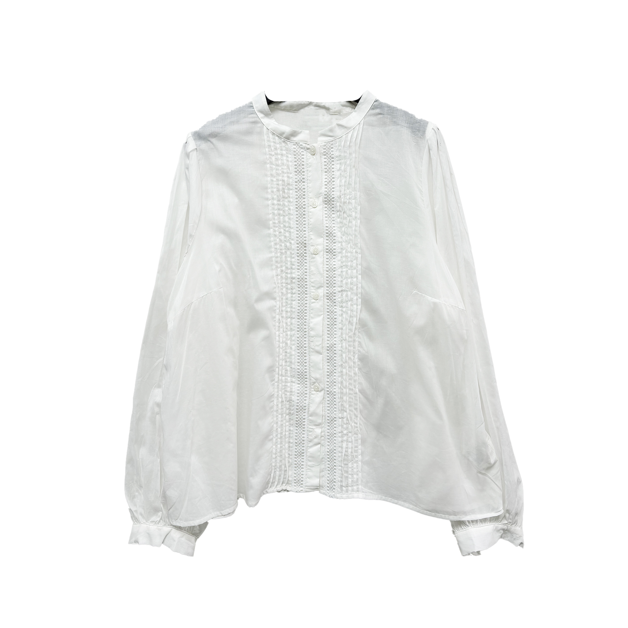 8594#长袖衬衫气质衬衣时尚春季夏季百搭白色圆领设计感